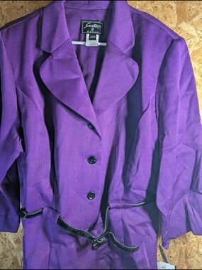 Sweet Suit Knit Purple Belted Blazer Jacket - Classic Notch Lapel